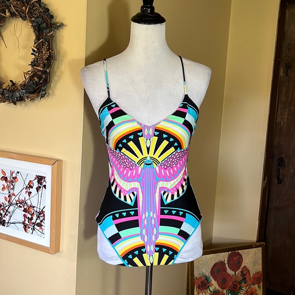 MARA HOFFMAN Size Small Colorful Phoenix Bird Sun Goddess One-Piece Swim $228 - Picture 2 of 16
